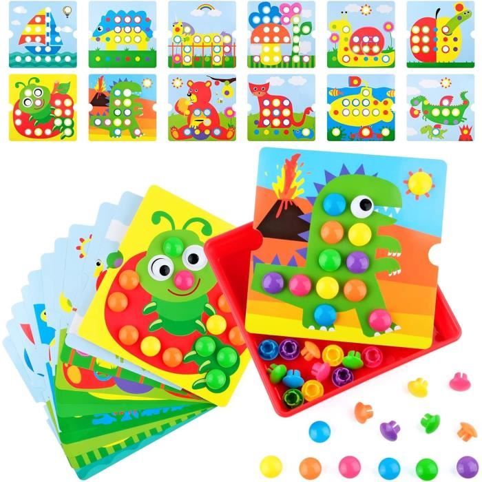 Jeu éducatif - Mosaïque - Boutons colorés - Pour enfants de 3 ans et plus - Intérieur - Mixte