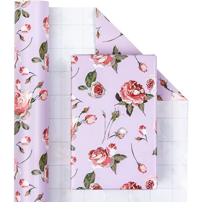 Rouleau De Papier Cadeau - Motif Floral Rose Pour Anniversaire