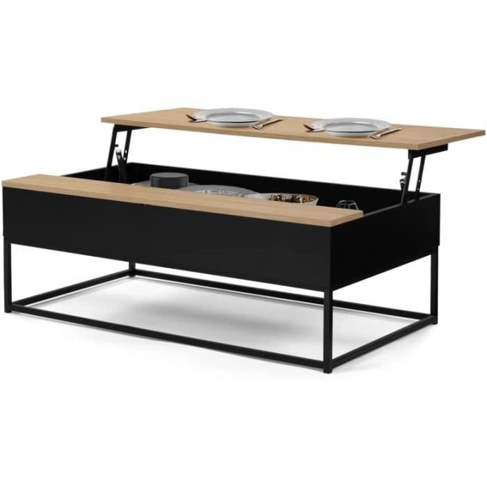 Table Basse Noire Plateau relevable façon hêtre Boston Design