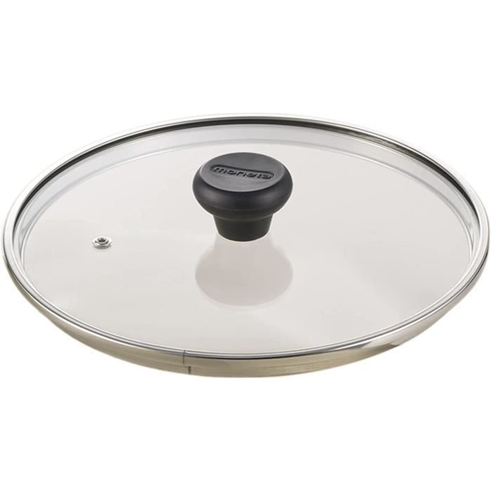 Couvercles Silicone ALLUFLON Couvercle En Verre Trempé Avec Rebord En Acier Inoxydable Couvercle Poele 32 Cm
