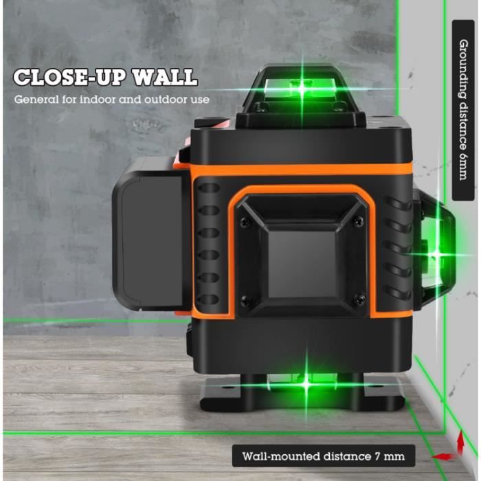 Laser vert 12 lignes Niveau laser 360 Mur 3D rotatif 12 lignes 3D Niveau laser vert Auto-nivellement Ligne de faisceau laser 360 degrés
