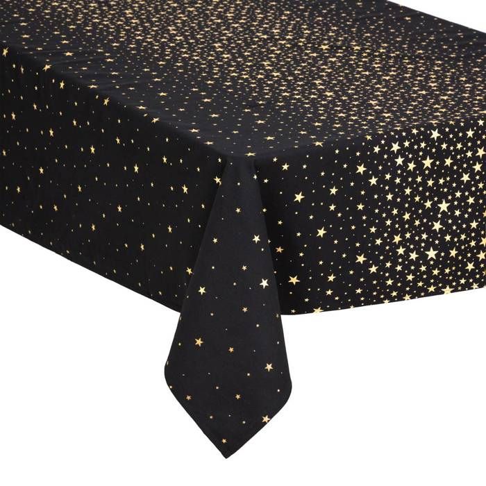 Feeric Christmas - Nappe en coton Noir et Etoiles 140 x 360 cm Etoiles Dorées