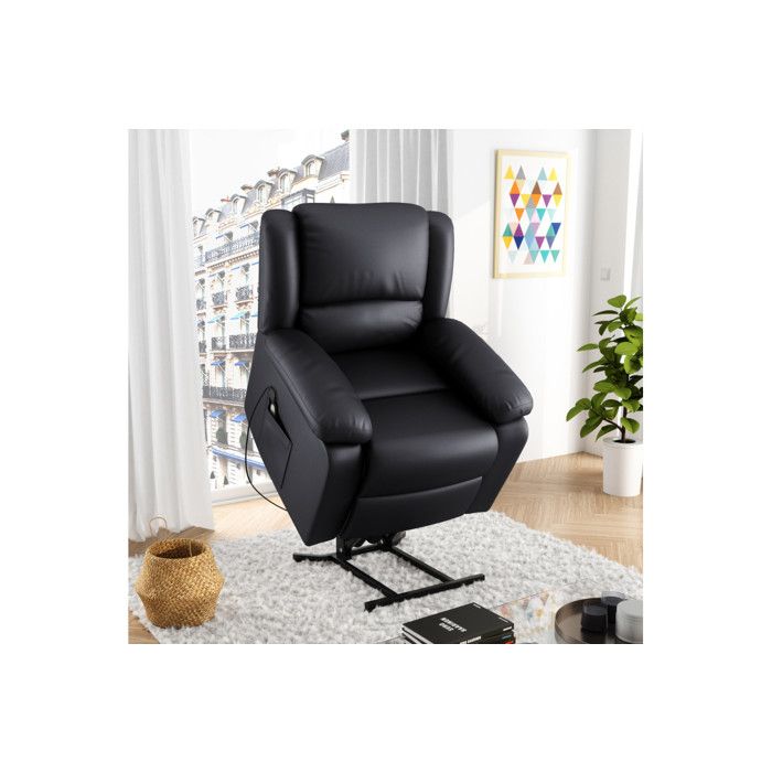 Fauteuil de Relaxation Releveur électrique 1 place en Simili LEO - Noir - L88 x 93 x 96cm - LOUNGITUDE