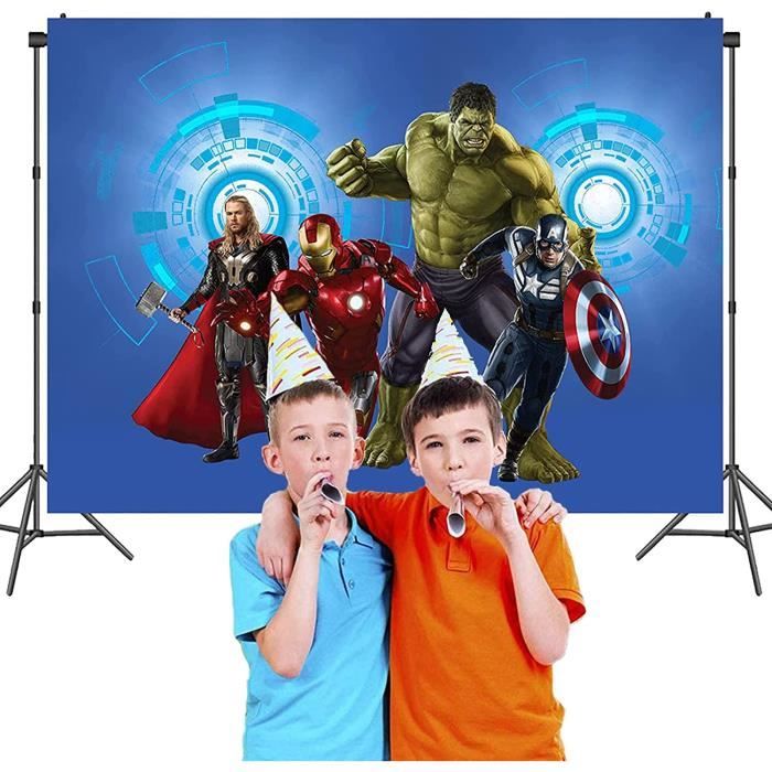 Fond Photo Super-Héros 210×150 Cm – Décoration Anniversaire Enfant – Toile Polyester Anti-Pli