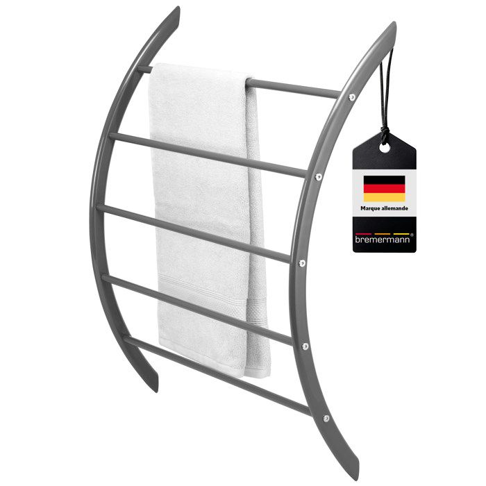 bremermann Porte-serviettes mural avec 5 barres en métal gris laqué