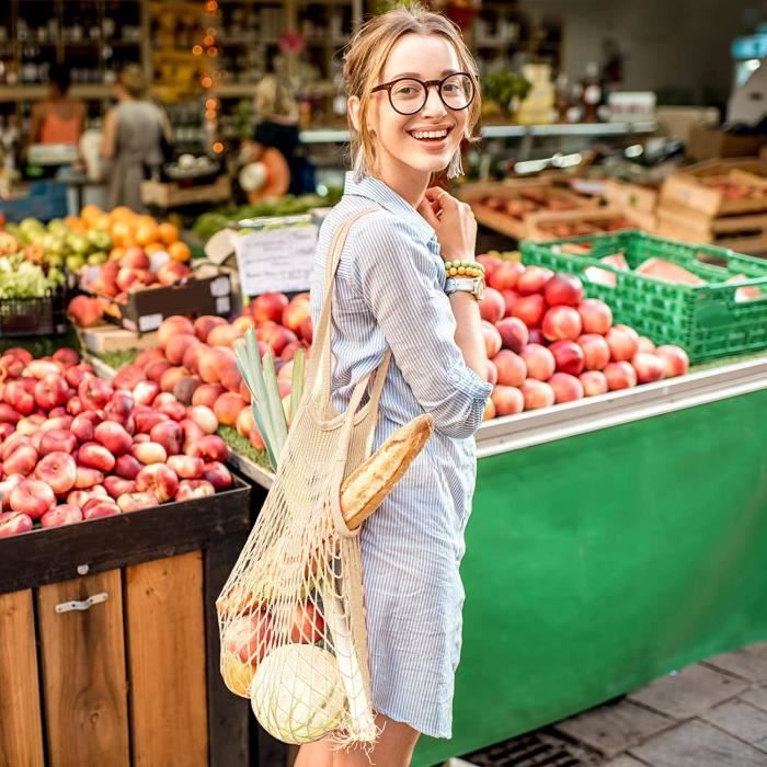 Sac Filet Maille, Sac de Courses en Coton de Fourre-Tout Tissé