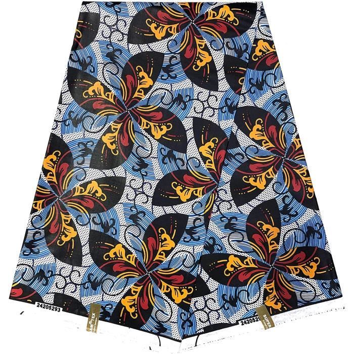 Tissu Wax Africain Pagne Imprimé 6 Yards (5,48 M) 100% Coton Largeur 120 Cm - Neuf