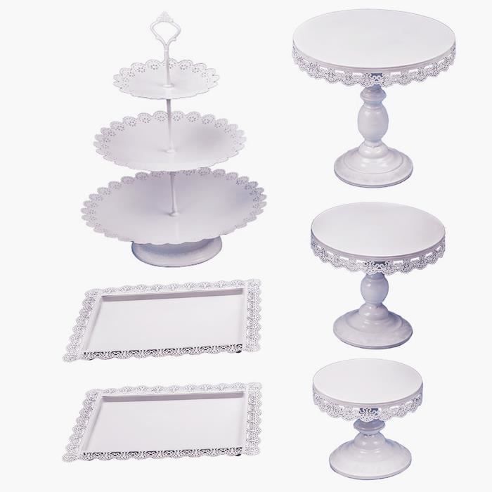 Lot De 6 Cadeaux De Presentoir De Mariage De Support De Gateau En Metal Blanc En Cristal Cdiscount Maison