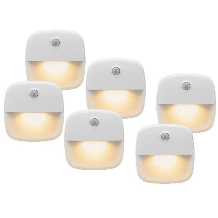 6Pcs Lumiere Détecteur de Mouvement InterieurLampe Detecteur de Mouvement PileVeilleuse LED automatiquel pour ChambreCouloir