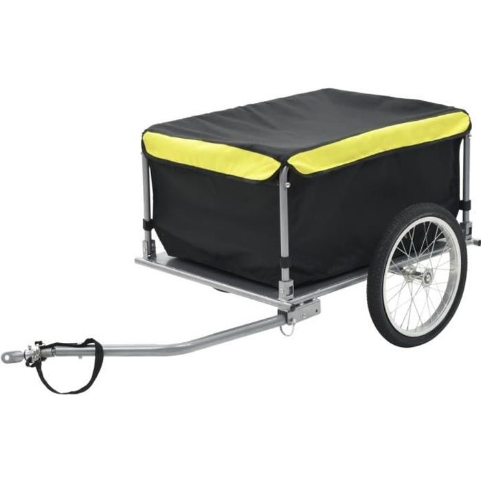  V&eacute;lo Cargo Remorque Wagon &Agrave; Bicyclette De Stockage De Bagages Remorque Panier Transporteur Noir et jaune 65 kg -HB065 