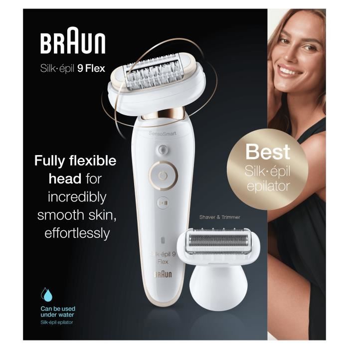 Braun Silk Epil 9 Flex 9 002 Epilateur Electrique Pour Femme Tete Flexible Micro Grip 40 Pincettes Sensosmart Blanc Dore Cdiscount Electromenager