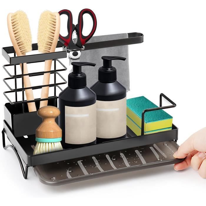 Porte eponge evier cuisine, Organisateur evier, Support pour Éponge télescopique pour rangement evier, Convient pour un évier de 23-34 cm (Vert