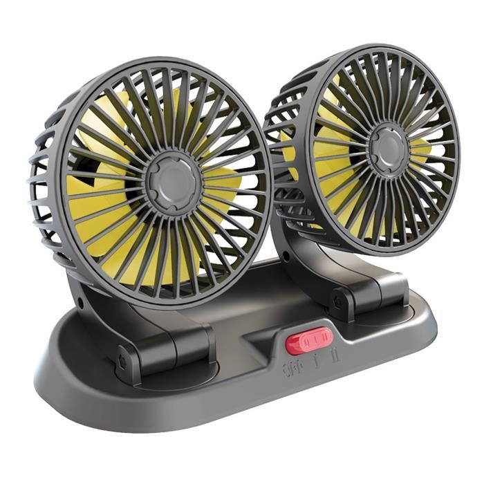 Ventilateur Voiture Double Têtes Réglable Rotation 360° - DILWE - Blanc - Noir - Ventilateur de voiture
