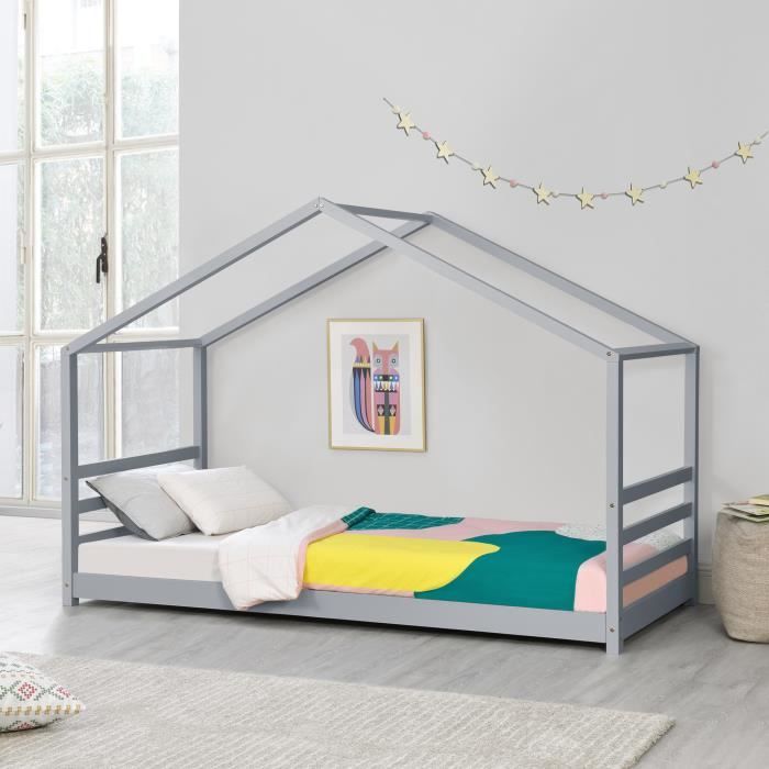 Lit d'enfant Design Maison Vard&oslash; Pin 90 x 200 cm Gris Mat Laqu&eacute;