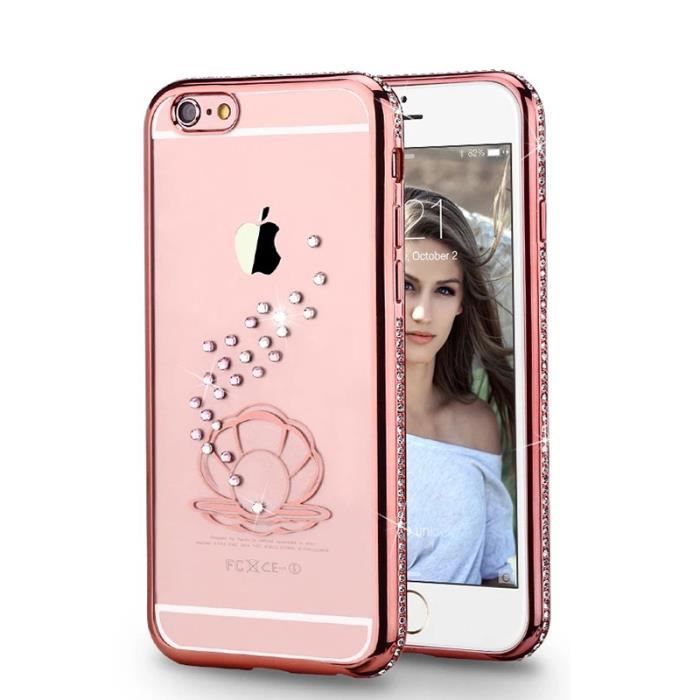 Shinyzone Coque pour iPhone 6 Plus/iPhone 6S Plus,Bling Luxe 3D Fait à La Main Brillante Diamant Cristal Strass Gemme Transparente Pare-Chocs Souple Silicone TPU,Rouge 