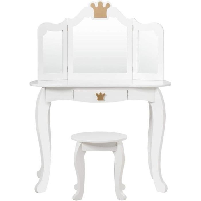 Giantex Coiffeuse pour Enfant avec Tabouret Miroir Amovible Table de Maquillage avec Tiroir pour Fille Blanc