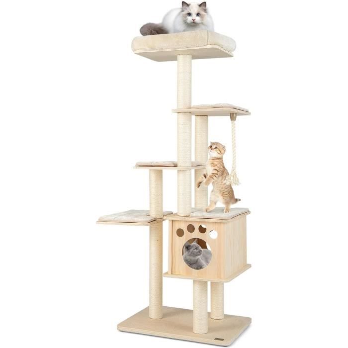 Comparer les prix de GOPLUS Arbre à Chat de 170 cm, Tour Multi-Niveaux pour Chat avec Perchoir Moelleux, Condo, Plateforment, Poteaux en Sisal, Beige