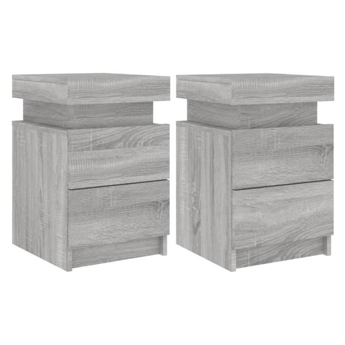 Table de chevet - GOTOTOP - 2 pcs - sonoma gris - Bois dingénierie - Lumières LED réglables