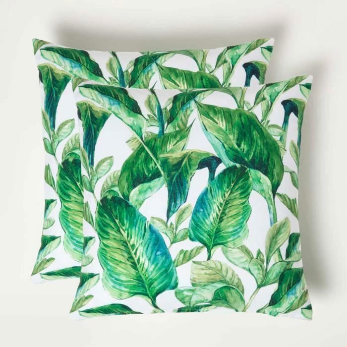 Lot De 2 Housses De Coussin Extérieur Imperméables 35x35 Cm – Motif Fleur Double Face – Fermeture éclair Cachée – Pour Salon De Jardin, Terrasse