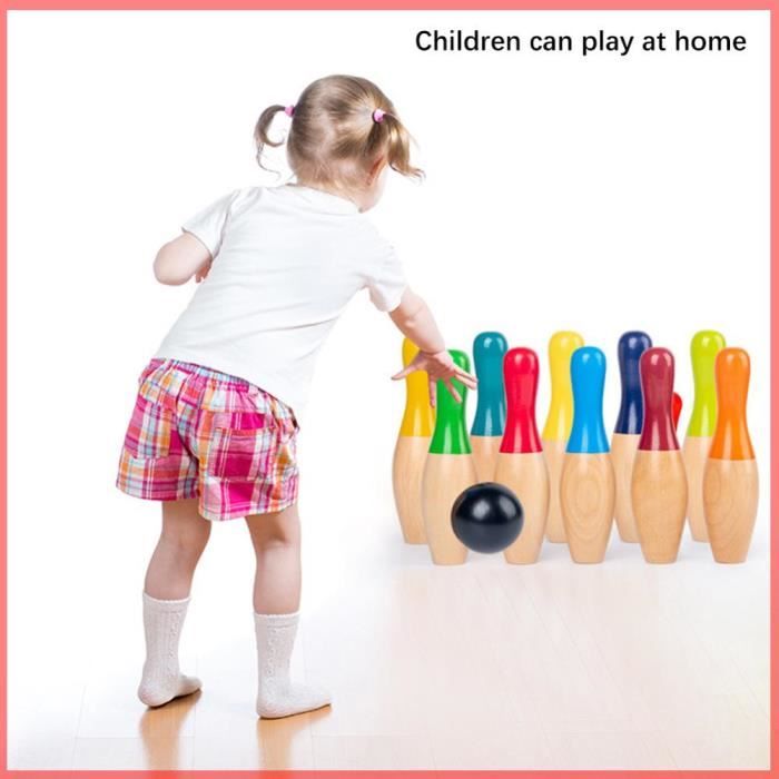 Jeu De Bowling En Bois Massif Pour Enfants – 10 Quilles, Rampe Et Boule Acier, Décoration Et Jeu