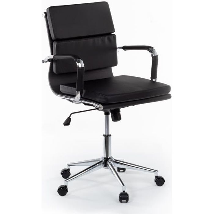 Chaise de bureau sans roulettes Flanders en simili cuir et métal noir,  57x64x100 cm — Qechic