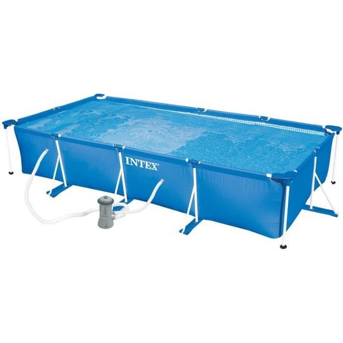 Piscine tubulaire rectangulaire - INTEX - 450x220x84cm - Bloc de filtration - PVC et métal - Bleu