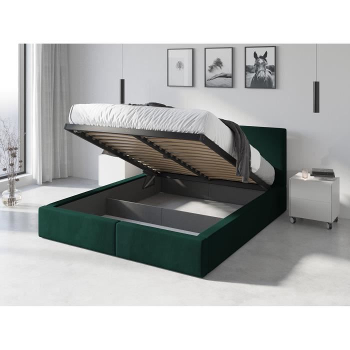 lit rembourré hilton avec rangement 160x200 en vert