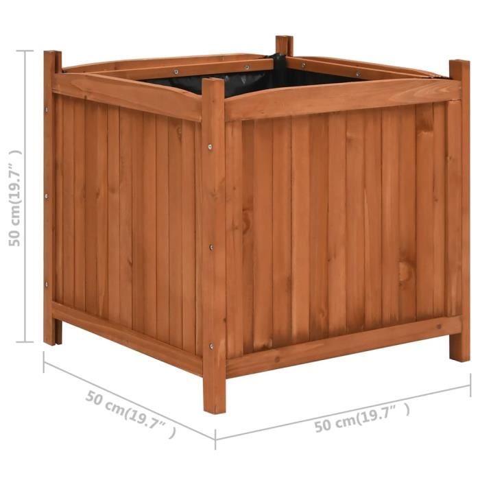 Jardinières carrées en bois de sapin KIMISS - Lot de 2 - 50x50x50 cm - Résistantes aux intempéries