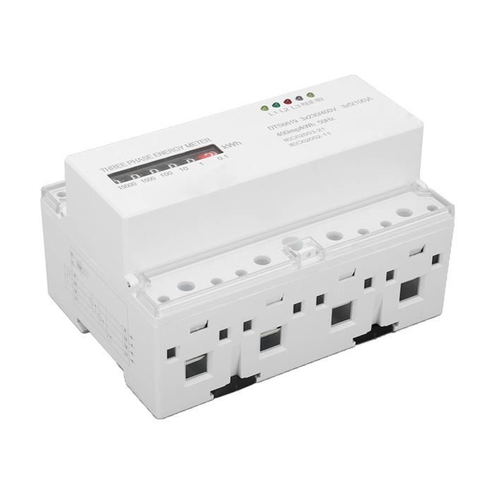 Compteur énergie Triphasé Sur Rail DIN - Voltmètre/Ampèremètre AC 80-500V / 1-100A - Avec 3 Capteurs - Haute Précision