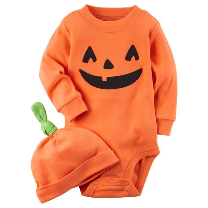 Body Bebe Garcon Fille Unisexe Barboteuse Halloween Combishort Orange Grenouillere Nouveau Ne Avec Bonnet Orange Cdiscount Pret A Porter