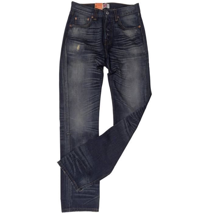 Jeans Levis 501 bleu délavé usé coupe droite homme Bleu foncé