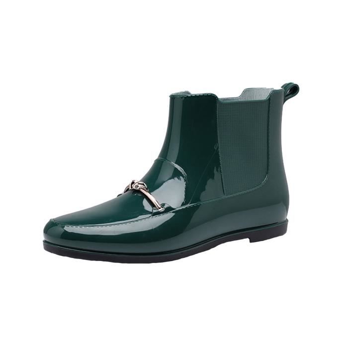 lukcolor Botte Chaussures de pluie antidérapantes imperméables pour femmes Mode Antidérapant Vert