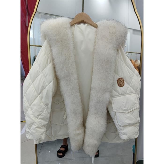 Manteau d'hiver en duvet de canard avec poches et col en fourrure violette naturelle main image 1