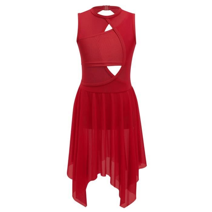 Robe Danse Lyrique Fille Strass - Justaucorps Gymnastique Contemporaine Sans Manches, Jupe Maille, 5-16 Ans, Costume Scène Élégant
