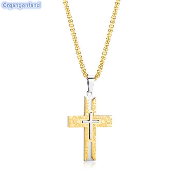 Collier Chaîne Box 3mm X 30" Or Acier Inoxydable Avec Pendentif Diamant De Laboratoire - Style Hip-hop