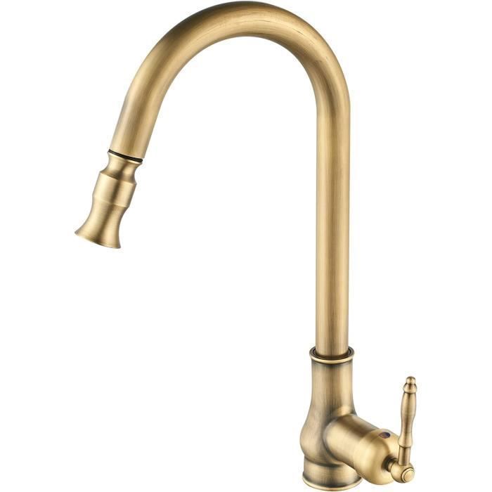 Cuisinés de robinet Antique robinet extractibleRobinet cuisine douchette Mitigeur Cuisine Pivotant à 360° Laiton