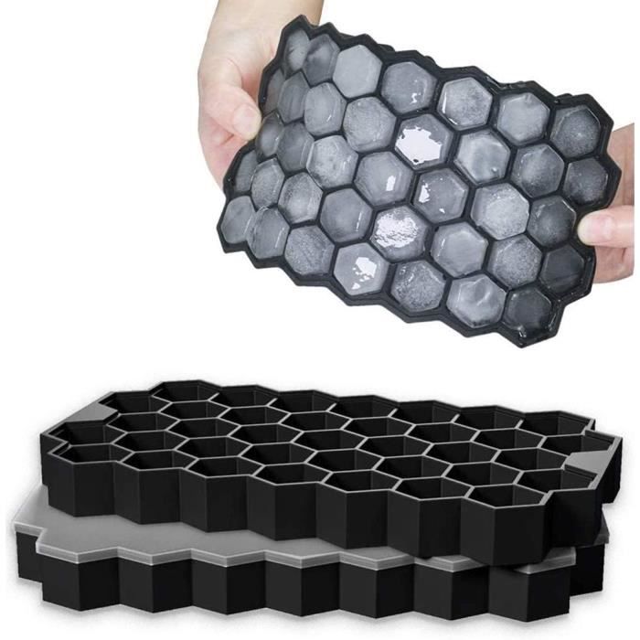 Lot de 3 bacs à glaçons en silicone - 37 compartiments avec couvercle