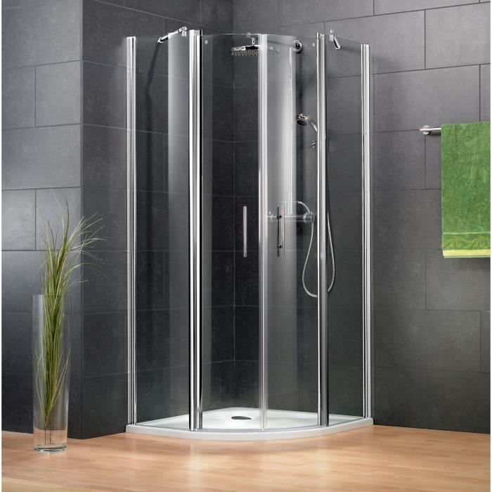 Schulte paroi de douche accès dangle arrondi 90x90x192 cm portes battantes verre 5 mm transparent anticalcaire aspect chromé