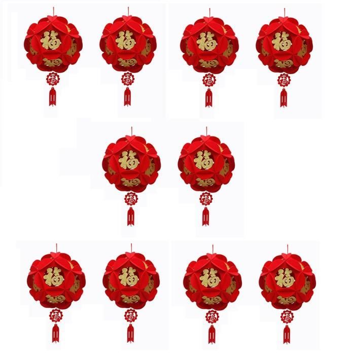 FEPITO 14 Pcs Nouvel An chinois décoration Ensemble Ornement accrochant avec pendentif noeud chinois lanternes en papier rouge chinois pour la maison, la Fête du Printemps, restaurant Décoration