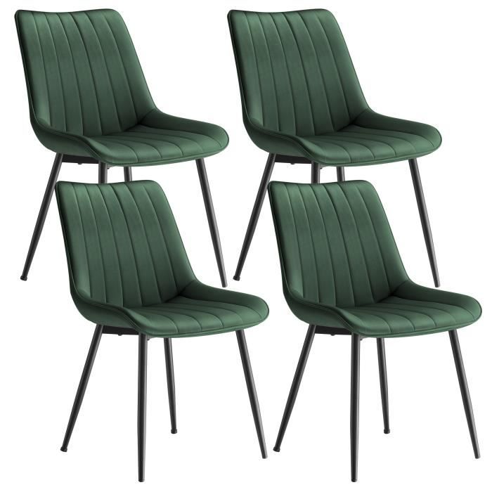 Lot de 4 Chaises de Salle à Manger Supportant Jusqu’à 120 kg Pied en Acier Dossier Ergonomique Vert et Noir dEncre Lot de 4 Chaises de Salle à Manger Supportant Jusqu’à 120 kg Pied en Acier Dossier Ergonomique Vert et Noir dEncre