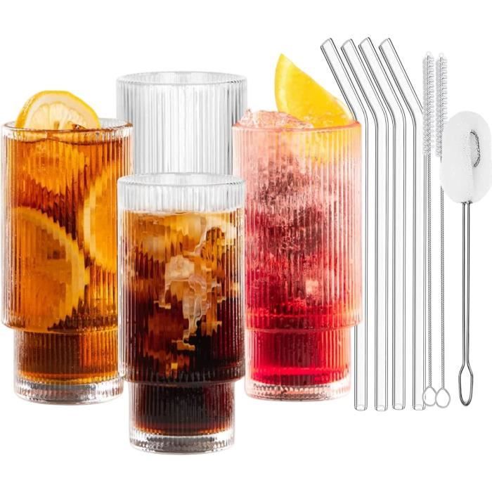 Verres à Cocktail En Forme De Canette ALINK - Lot De 4 Avec Pailles Et Brosses, 310ml