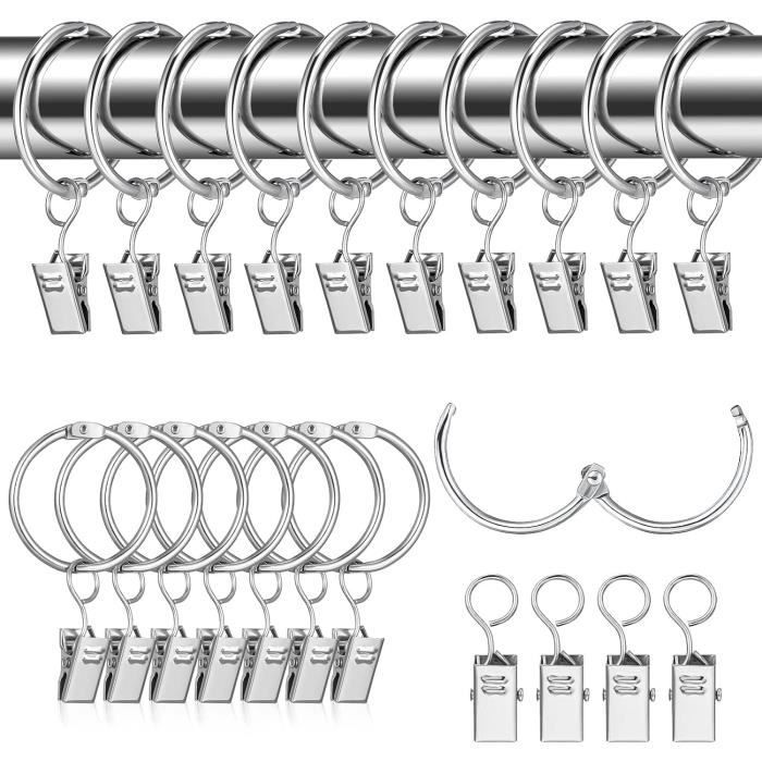 Lot De 10 Anneaux De Rideau Métalliques Avec Clips - Couleurs Variées, Pour Tiges Classiques