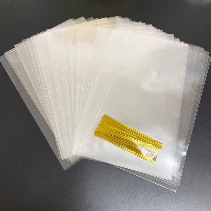 Lot de 300 Petit Sachet Transparent, 12 x 21+3 cm Sachet Plastique Transparent Autocollant, Sachets Plastique OPP de Bonbon, Sachets en Cellophane avec Bande de Fermeture pour Biscuits, Bijoux, Cadeau