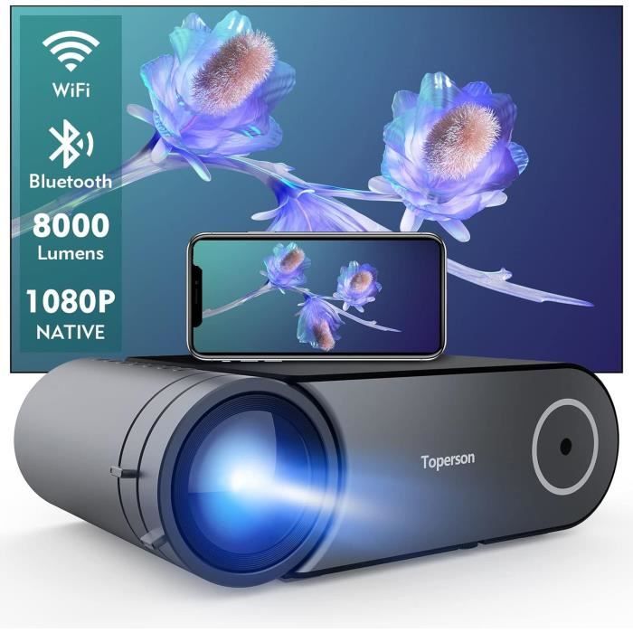 Projecteur, Wifi Bluetooth Projecteur, Projecteur Video 8000 Lumens, Native 1080P, Projecteur