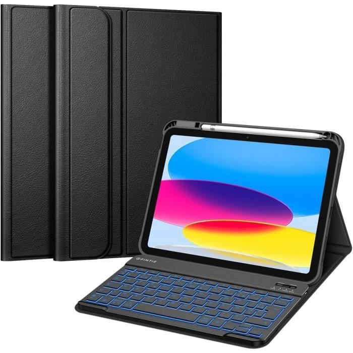 FINTIE Clavier Bluetooth Rétroéclairé 7 Couleurs AZERTY Français – 10 Pouces Ultra-Fin Pour IPad & Tablettes Android