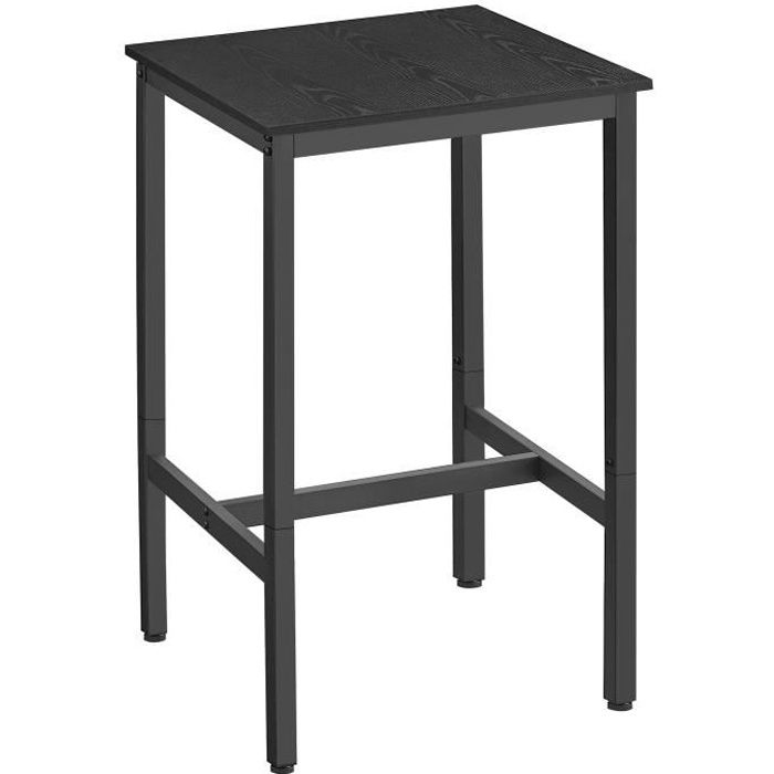Table de Bar Carrée VASAGLE - Ébène Noir et Noir - Cadre en Acier - Montage Facile - pour Cuisine et Salon