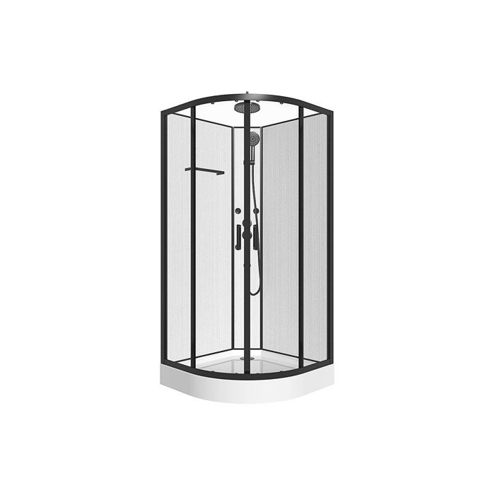 Cabine de douche hydromassante en fibre de bambou - Noir mat - L80 x l80 x H225 cm - ZALIFA