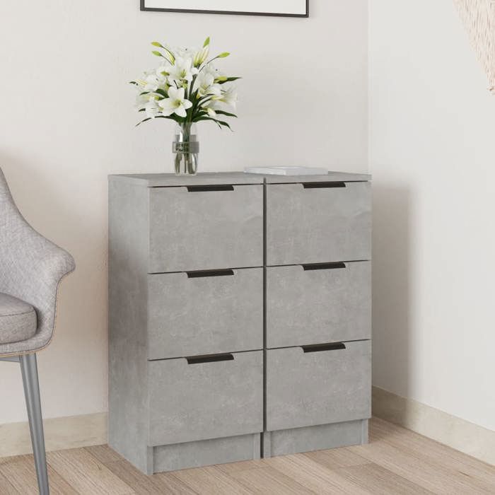 811160 vidaXL Buffets 2 pcs Gris béton 30x30x70 cm Bois dingénierie