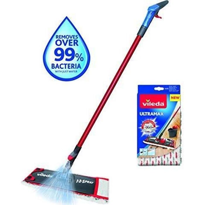 Vileda Ultramax XL 2 En 1 Balai Serpillère Extra Large Avec Manche, Housse Microfibre Et Seau Powerpresse - Lame 42 Cm