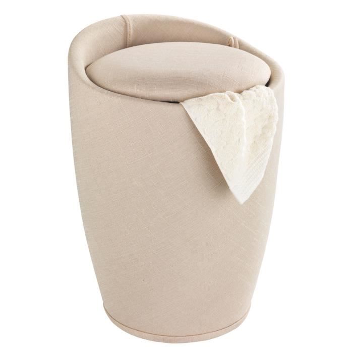 WENKO Tabouret Panier à linge, coffre à linge et tabouret salle de bain Candy, aspect lin, 20 litres, Plastique, beige